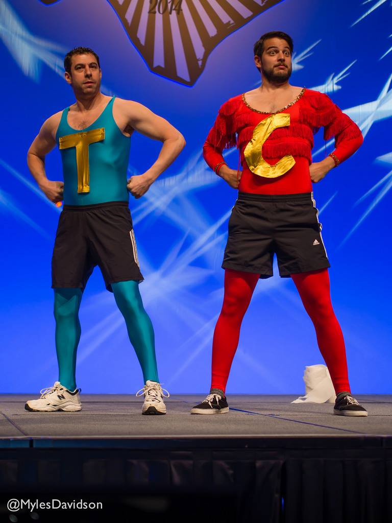 Adam Juran and Campbell Vertesi as the Coder/Themer Wonder Twins at DrupalCon Austin!